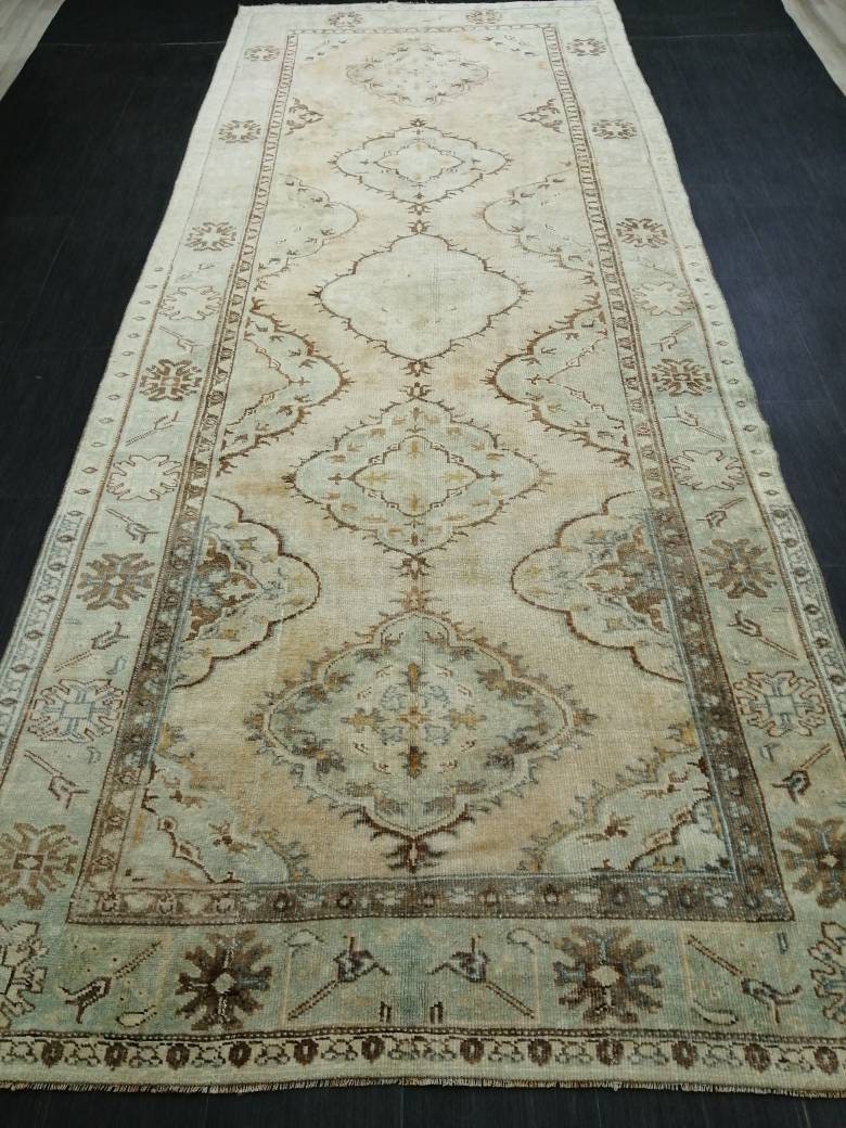 Muted Vintage Runner Rug 12.6 x 4.9 Muted Hallway Runner Rug Kitchen Runner Rug Muted Wool Runner Rug Muted Oushak Rug 12.6x4.9