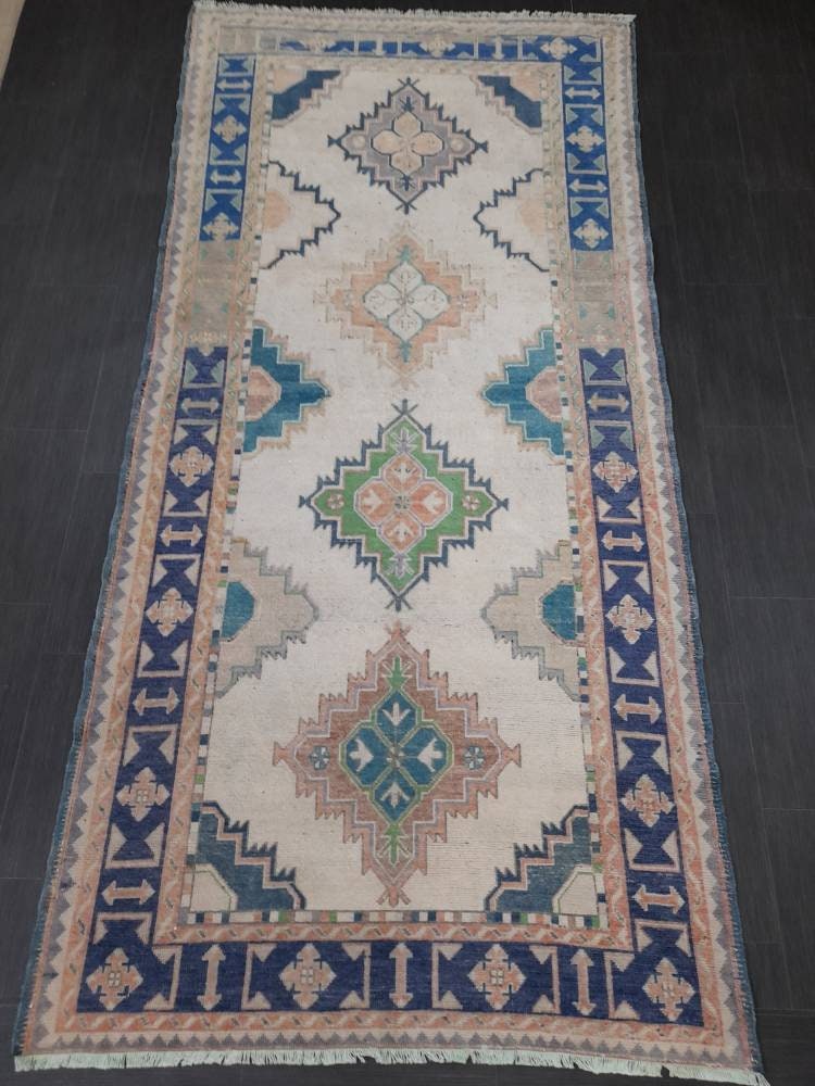 Muted Vintage Runner Rug 5 x 10.4 Turkish Runner Rug Handmade Runner Rug Hallway Runner Kitchen Runner Rug Wool Runner Rug Oriental Runner