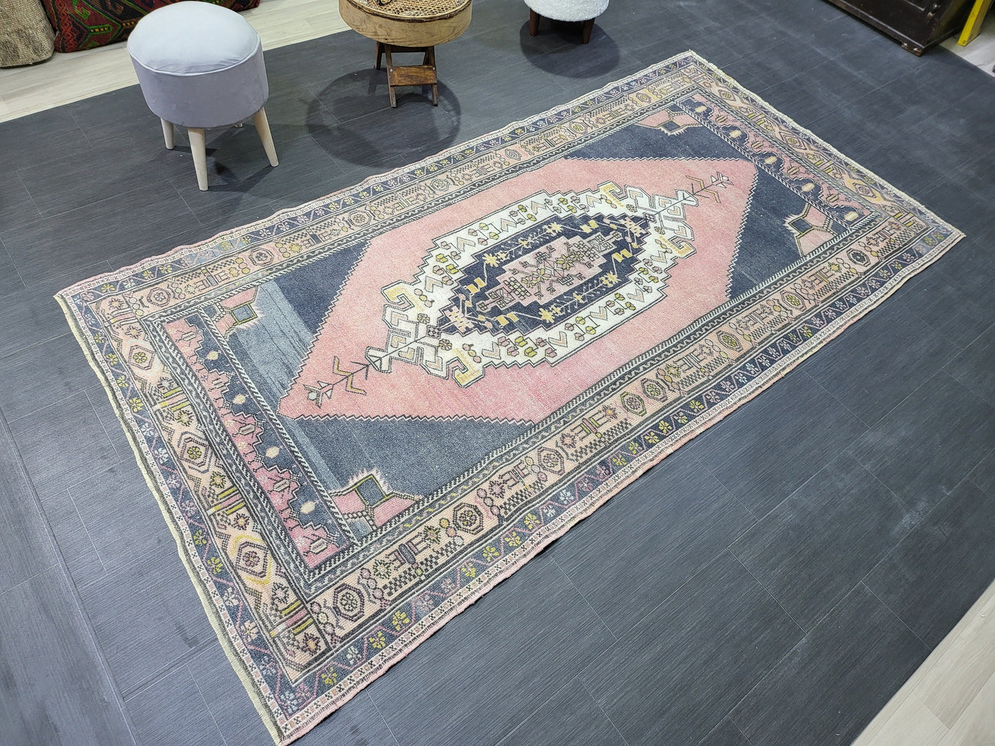 OUSHAK RUG, TURKISH Antique Rug, 4.5 x 8.9 Vintage Rug, Antique Rug Wool Handknotted Rug, Hand Made Rugs Vintage Turkish Rug