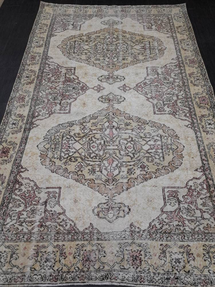 Distressed TURKISH RUG, VINTAGE Rug Living Room Rug Oushak Rug 6x10 Hand woven Rug, Earth Tones rug, Vintage Oriental Rug farmhouse rug