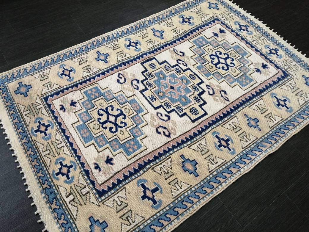 Vintage Blue Rug, 3.9 x 5.7 Hand Made Rug Oriental Rug, Wool Oushak Rugs, Hand Made Rug, Persian Rug, Vintage Turkish Rug, Farmhouse Rug