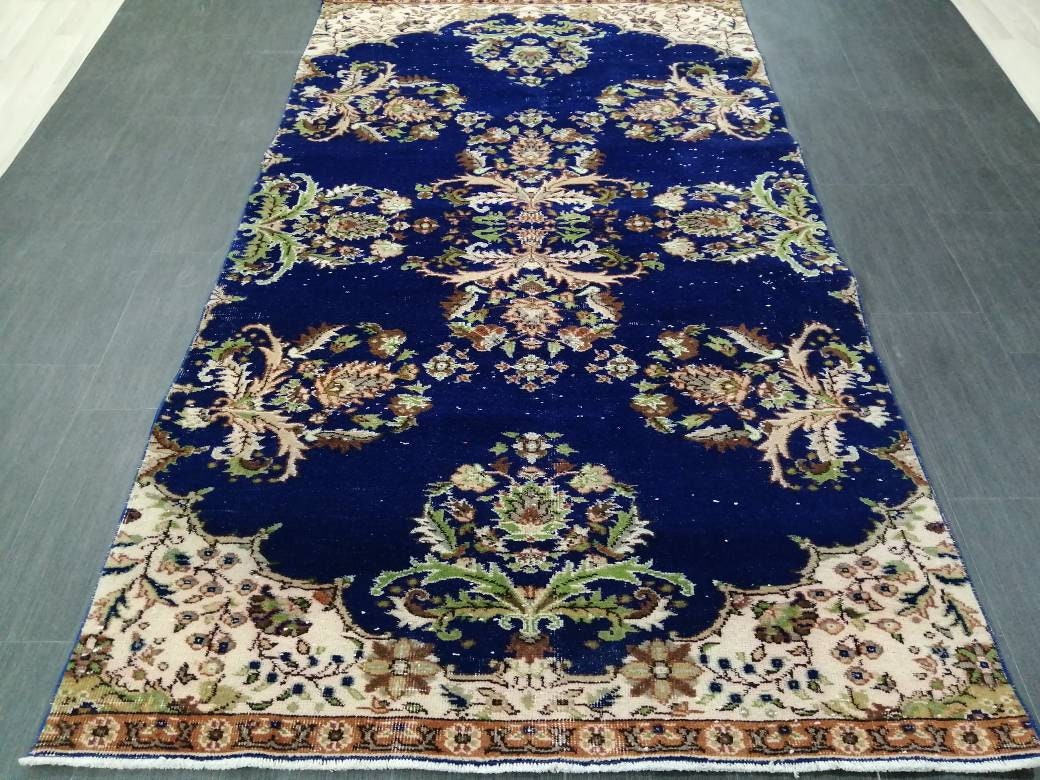 Blue OUSHAK RUG 8.5 x 4.7 Vintage Rug Oushak Rug Vintage Wool Oushak Rug Hand Made Rugs Vintage Turkish Rug