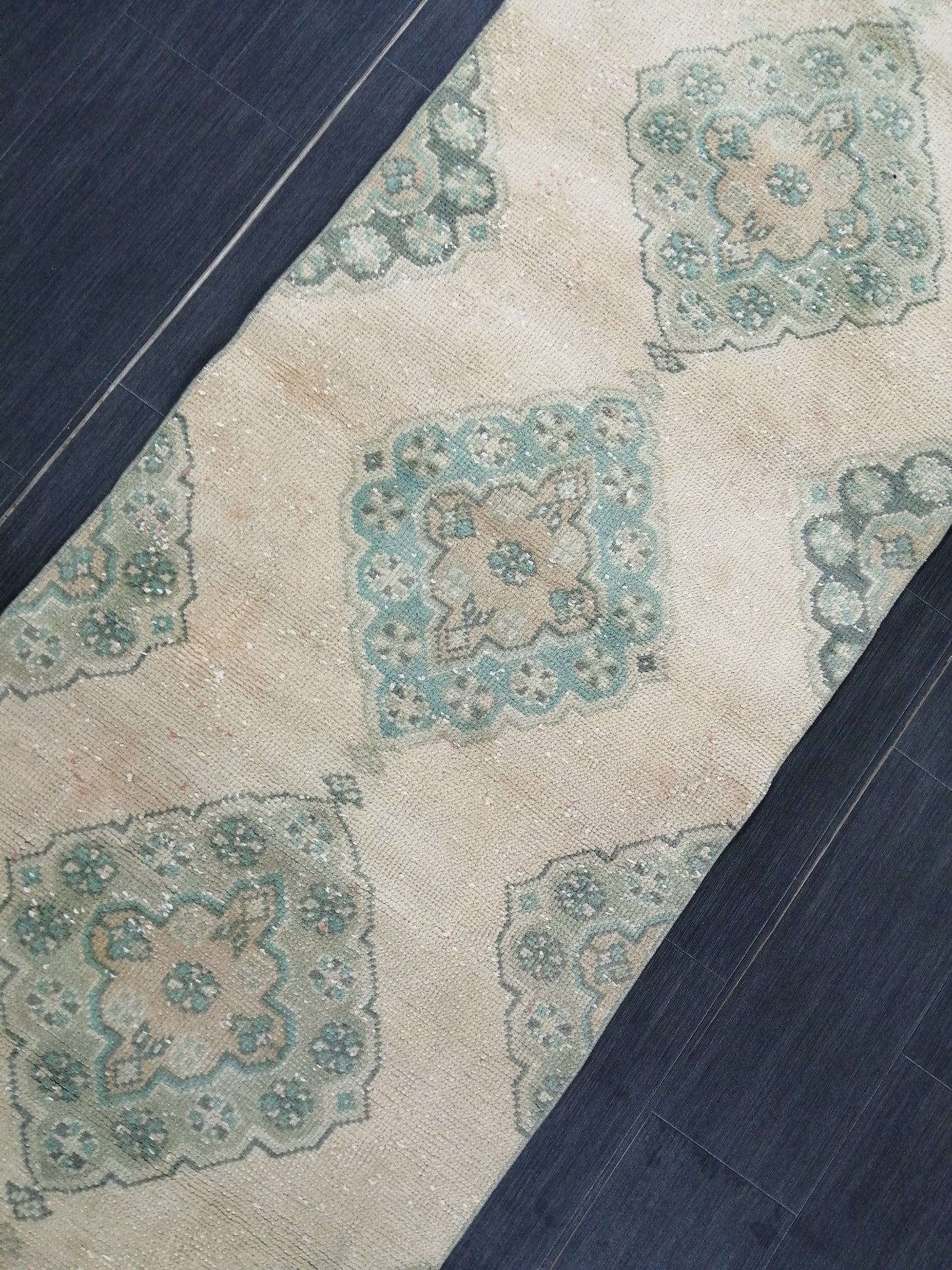 Muted Oushak Runner Rug 10.7 x 2.6 Muted Vintage Runner Rug Hallway Runner Rug Kitchen Runner Rug Wool Runner Rug Wool Oushak Rug