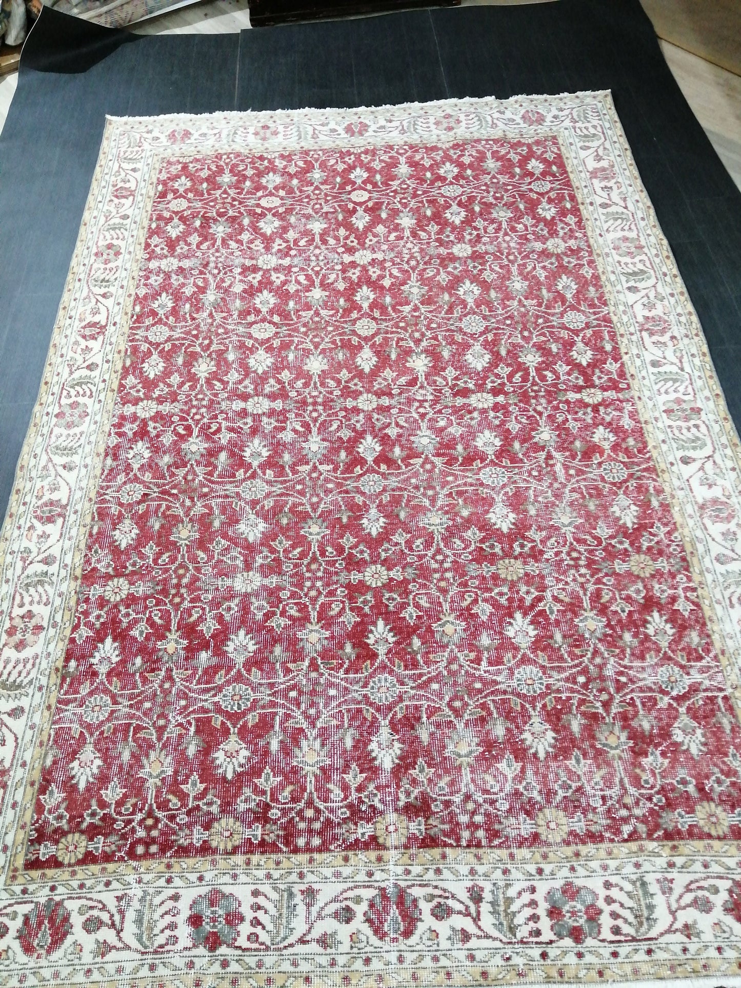6.8 x 10 TURKISH HAND MADE Rugs Vintage Turkish Rugs Oushak Rug Traditional Rug, Oriental Oushak Rug, Vintage Floral Rug Red Wool Rug