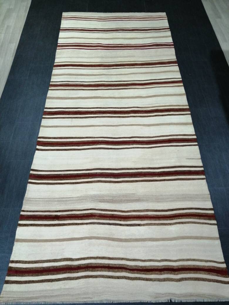 5.4 x 13 Flat Woven RUG TURKISH Rug Vintage Flat woven Runner Rug Vintage Runner Rug Wool Hand Made Rugs Muted Oriental rug
