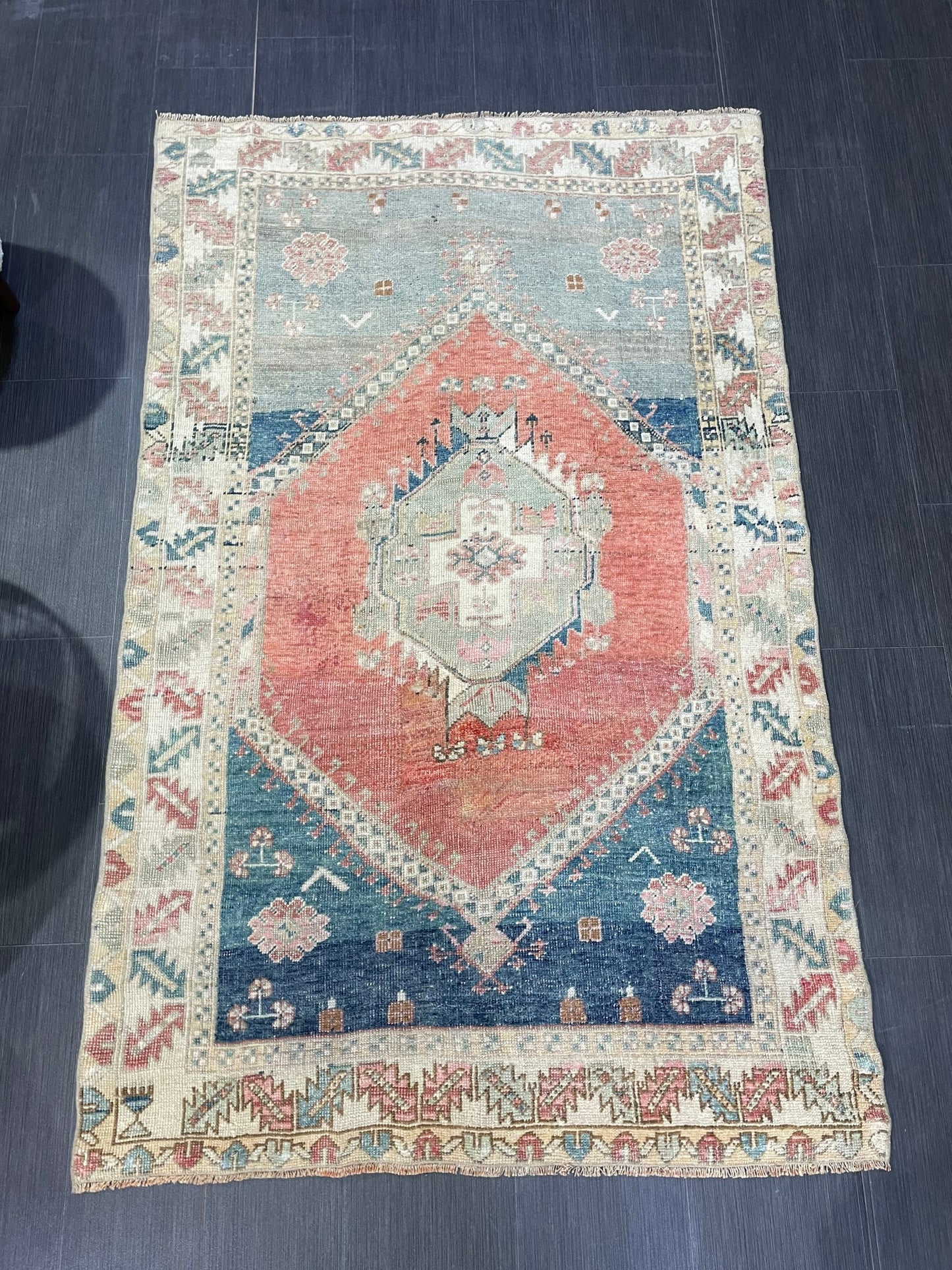 Hand Knotted Rug, Oushak Rug, Vintage 4 x 6.4 Rug Handmade Turkish Rug, Persian Rug, Vintage Rug, Wool Antique Rug