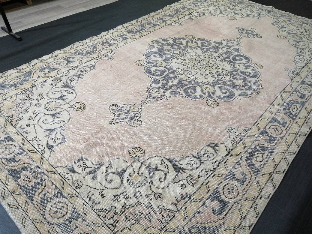 Antique OUSHAK RUG 6.5 x 11.3 Distressed TURKISH Rug Muted Vintage Rug ,Vintage Rug Wool Oushak Rug Hand Made Rugs Vintage Muted Rug