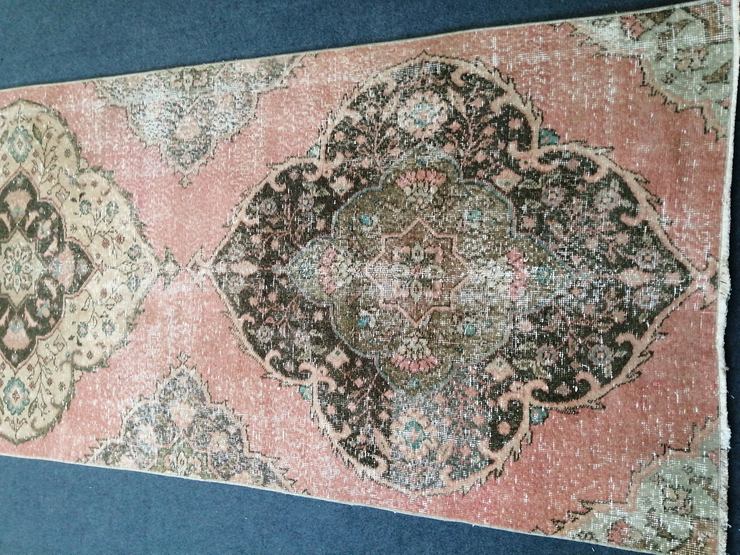 11 x 3.4 OUSHAK RUG TURKISH Oushak Rug Vintage Muted Oushak Runner Rug Faded Vintage Rug Wool Oushak Rug Hand Made Rugs Turkish Rug