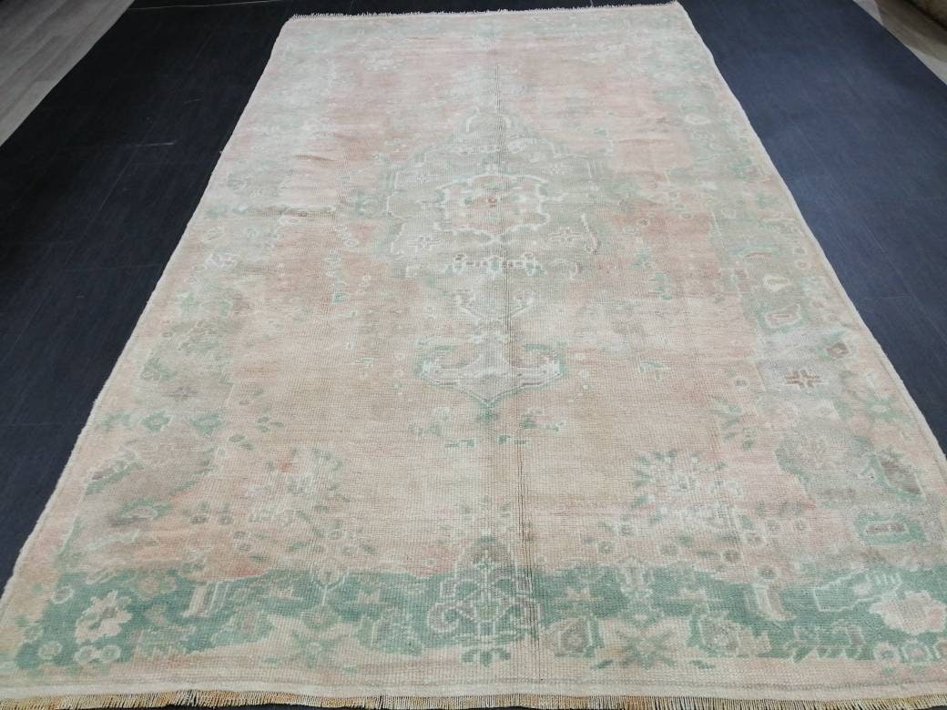 OUSHAK RUG, TURKISH Vintage Rug, Vintage 4.9 x 8.5 Rug, Rug, Vintage Wool Rug Oushak Rug Hand Made Rugs, Made In Turkey Muted Oushak Rug