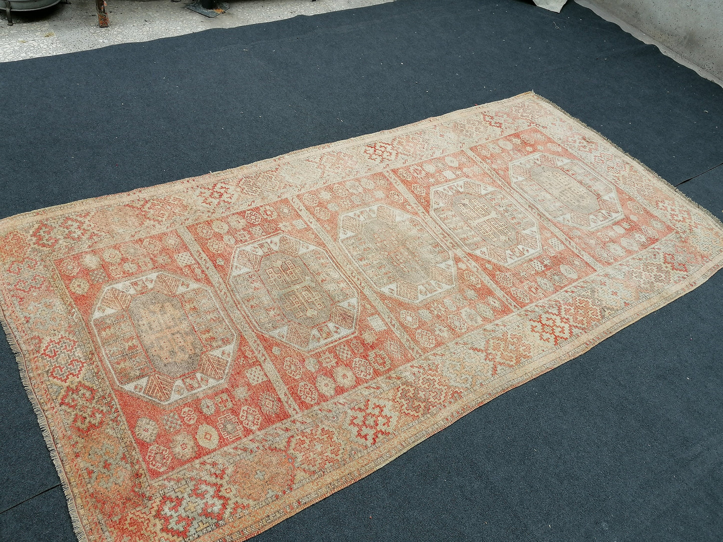 9'x4'4 soft vintage oushak turkish rug, anatolian old vintage runner rug