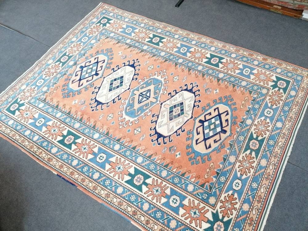 Turkish rug, vintage rug,hand made wool rug, 5'4x7 oushak vintage rug, kitchen rug bohemian rug