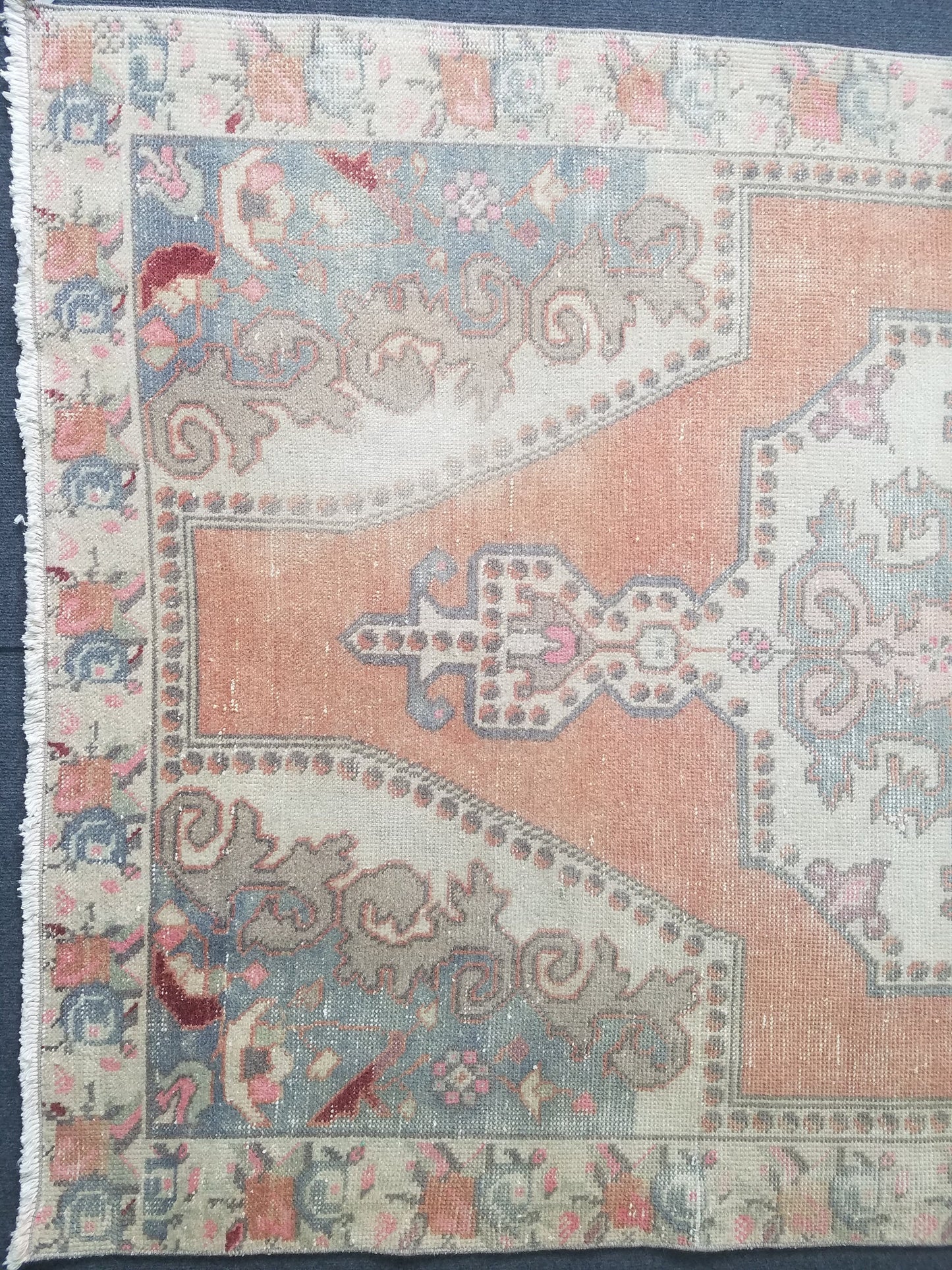 Pastel vintage rug, vintage handmade wool rug, oushak rug,rustic distressed rug 4x7'7 feet