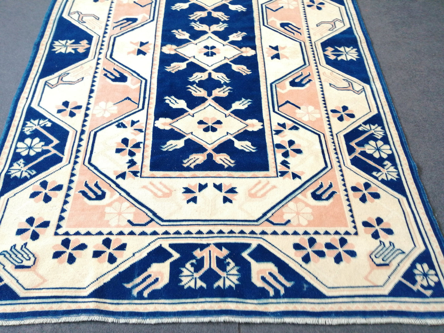 5.3 x 7.8 Vintage Rug, Blue Rug , Oushak Rug, Wool Oushak Rugs, Hand Made Rug, Bohemian Rug, Vintage Turkish Rug, Navy Rug