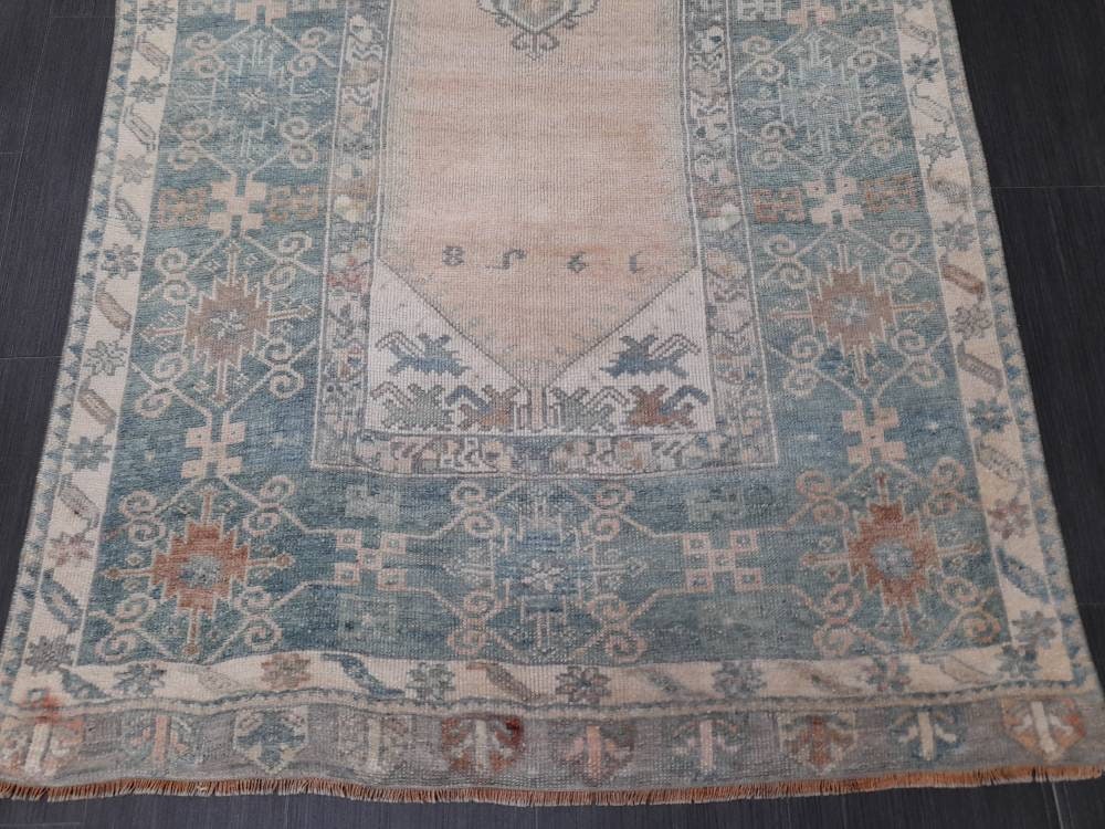 Muted Vintage RUG 3.7 x 6.6 TURKISH Rug Distressed Vintage Rug Wool Oushak Rug Large Hand Made Rugs Vintage Turkish Rug Hand Knotted Rug
