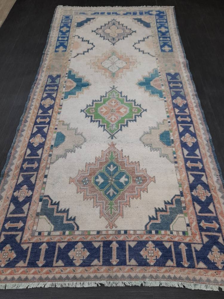 Muted Vintage Runner Rug 5 x 10.4 Turkish Runner Rug Handmade Runner Rug Hallway Runner Kitchen Runner Rug Wool Runner Rug Oriental Runner