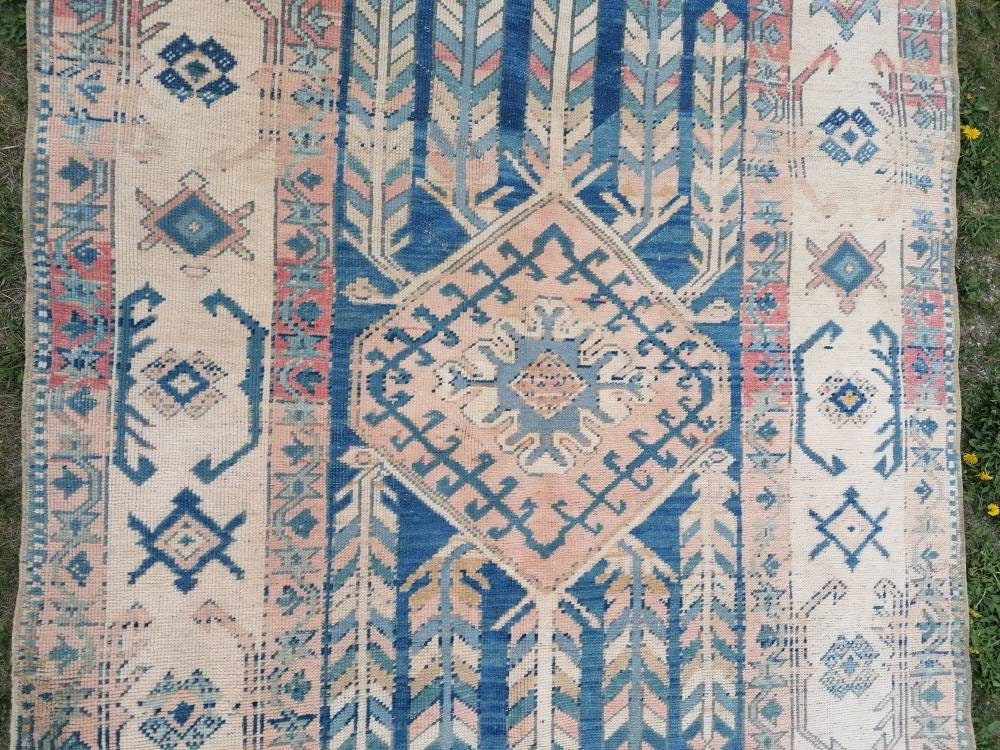 Blue vintage rug, vintage rug, turkish oushak rug 5'5x9'5 hand made wool rug, boho floor rug
