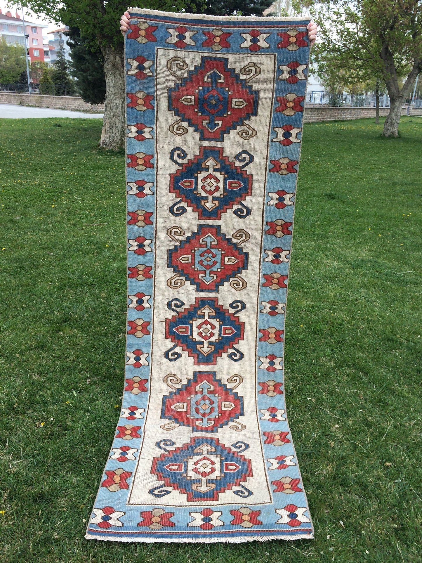 BLUE oushak Rug Turkish Runner Rug 8.4 x 2.7 Runner Rug Vintage Runner RugsOushak Runner Rug Earth Tones Rugs Rustic Runner Rug