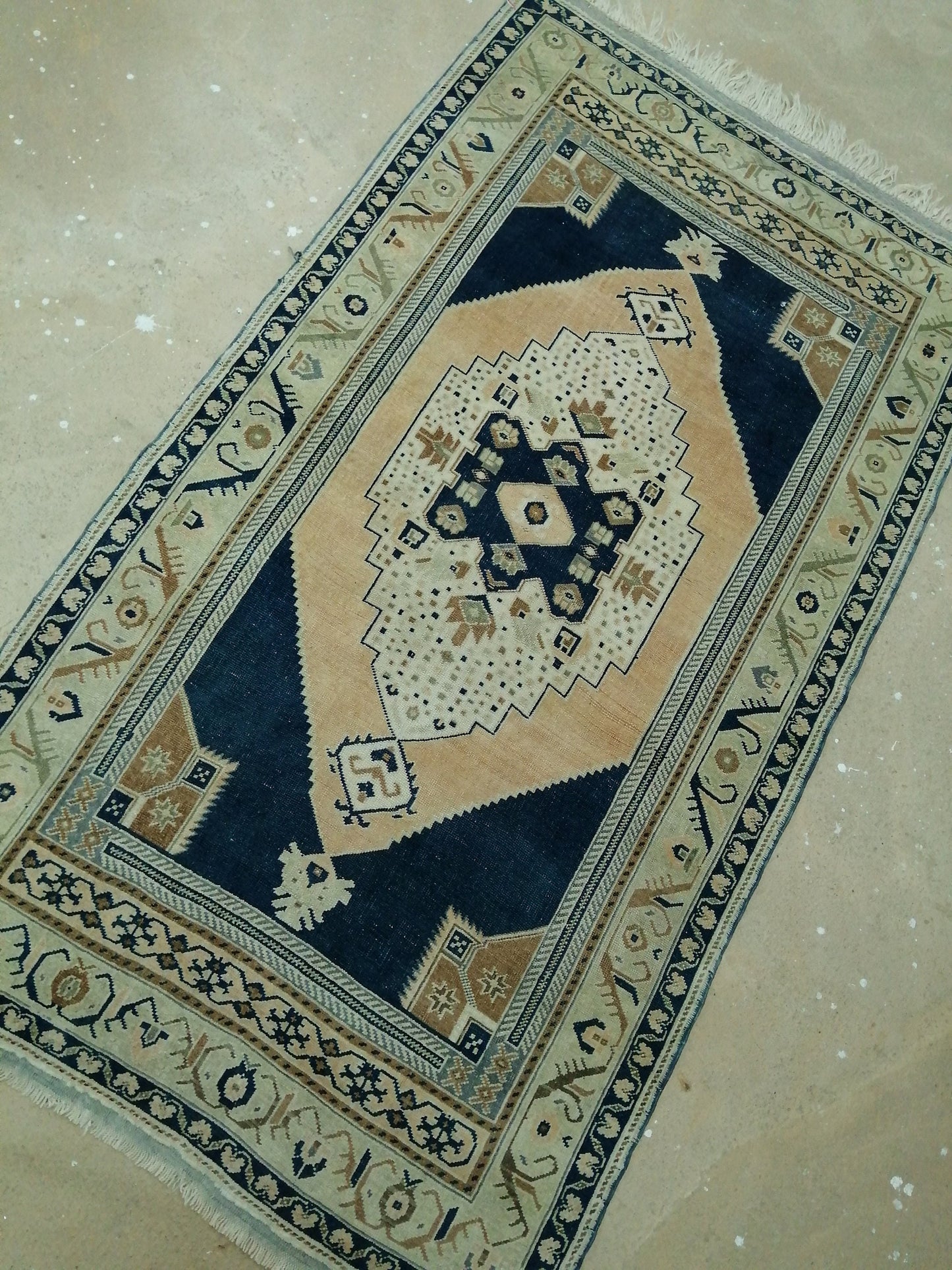 4.4 X 9.8 Vintage RUG Navy Blue TURKISH Oushak Rug Vintage Oushak Runner Rug Wool Oushak Rug Hand Made Rugs Turkish Rug
