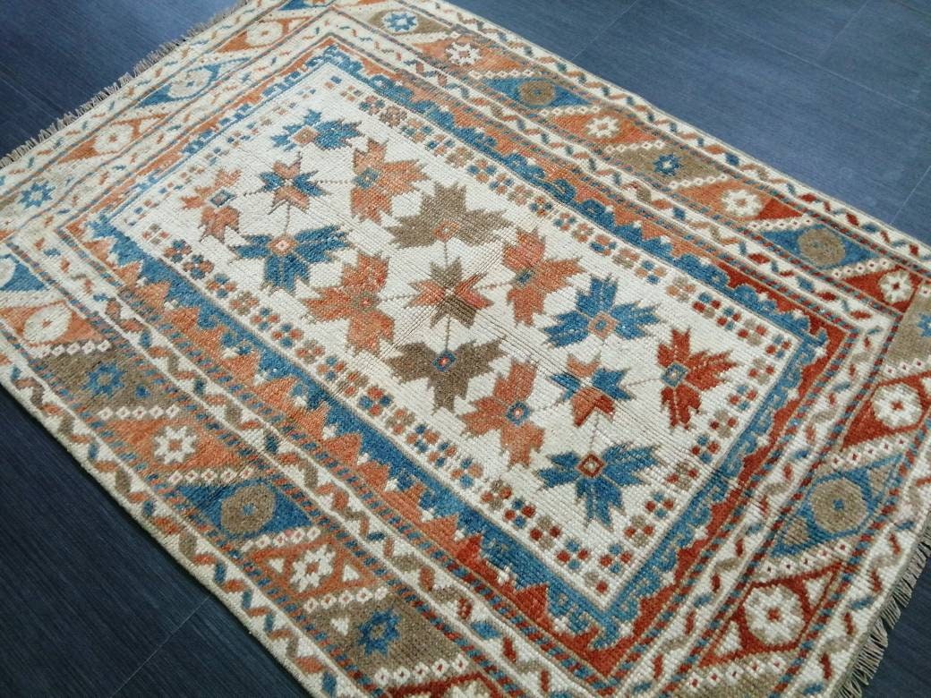 Vintage Floral Rug Hand Made Rug, 2.7 x 4.7 Modern Oushak Rug, Boho Leaves Rug, Fun Turkish Rug, Farmhouse Rug, Vintage Wool rug