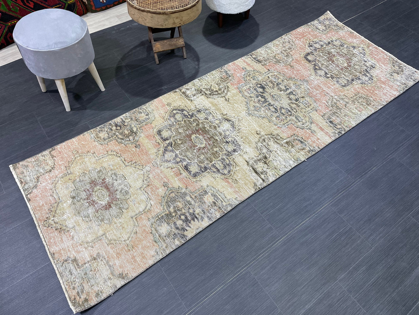 Distressed VINTAGE Rugs, Handmade Runner Rug, Oushak 2.7 x 7.6 Rug, Rustic Runner Rug, Antique Rug, Turkish Rug, Farmhouse Rug, Wool rug
