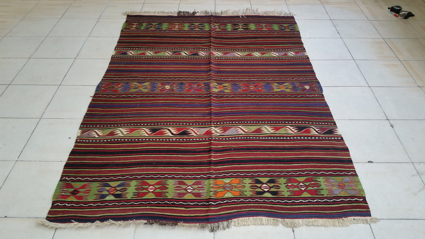 Hand Made Oushak Rug KiLiM Rug Turkish Rug Vintage Rug Flatwoven with Embroidered