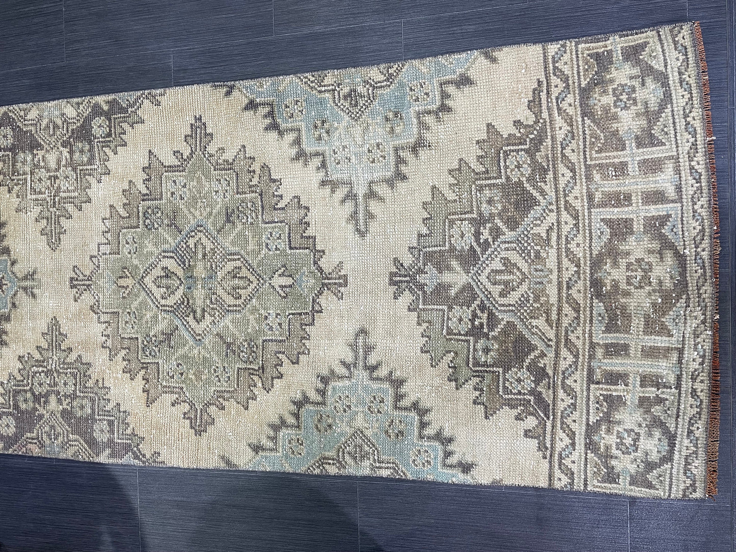 Hand Knotted Runner Rug, Vintage 2.8 x 11.2 Runner Rug,Handmade Short Runner Rug,Bathroom Runner Rug, Antique Runner Rug, Vanity Runner Rug
