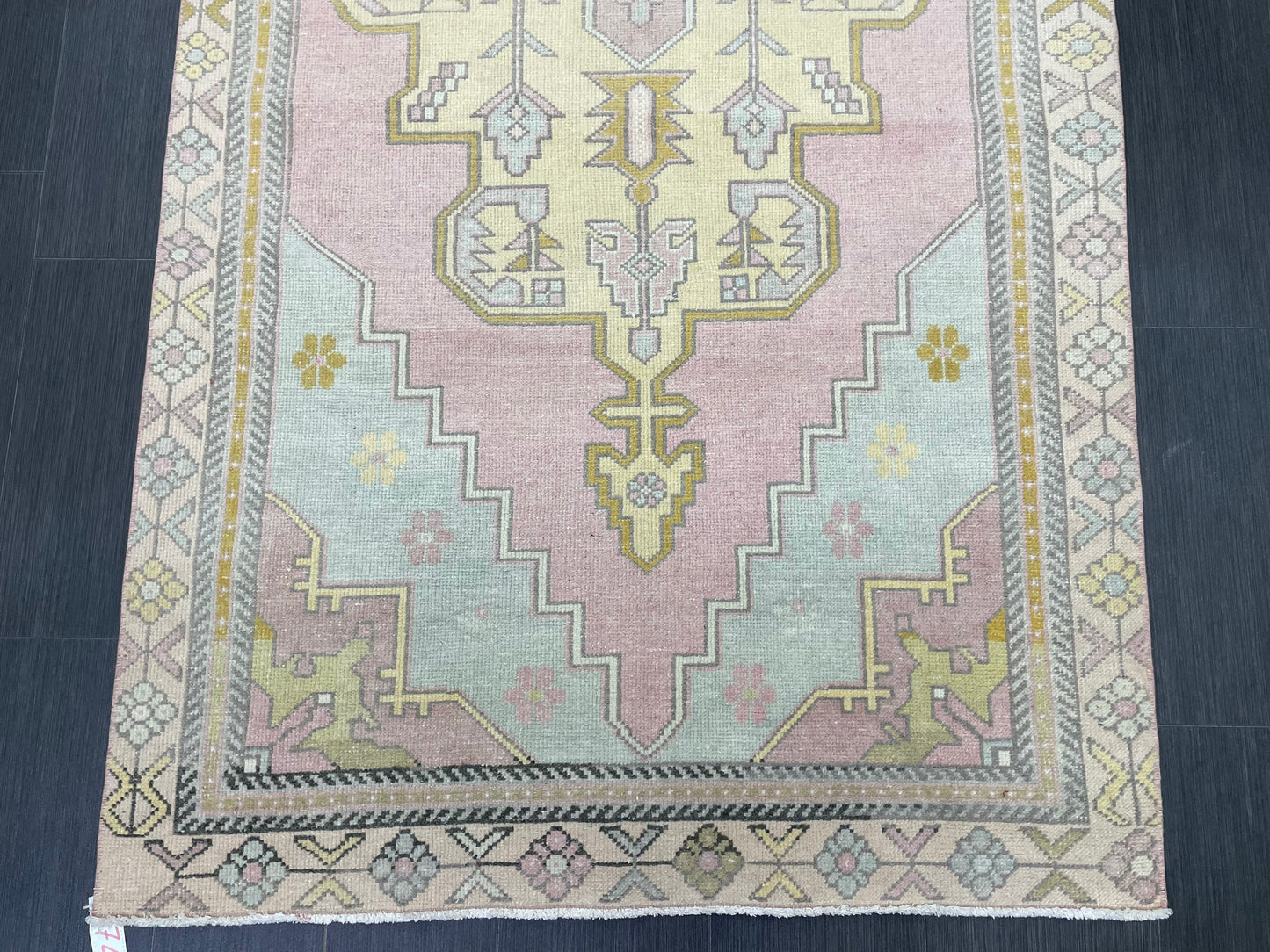 Muted Vintage RUG 4x9 TURKISH Rug Oriental Rug Vintage Oushak Rug Vintage Persian Wool Rug Handmade Rug Vintage Turkish Rug Discounted Rugs