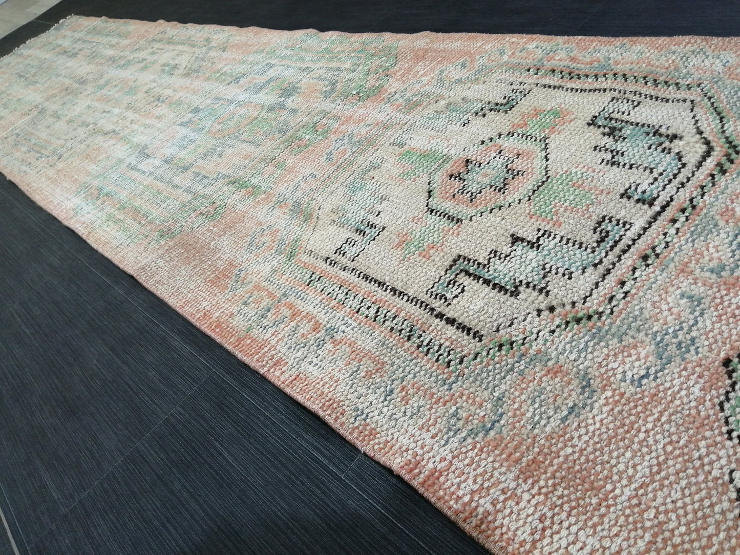 11.9x2.2 Distressed Runner Rug Turkish Runner Rug Muted Vintage Runner Rug Faded Hallway Runner Rug Kitchen Runner Rug Wool Runner Rug