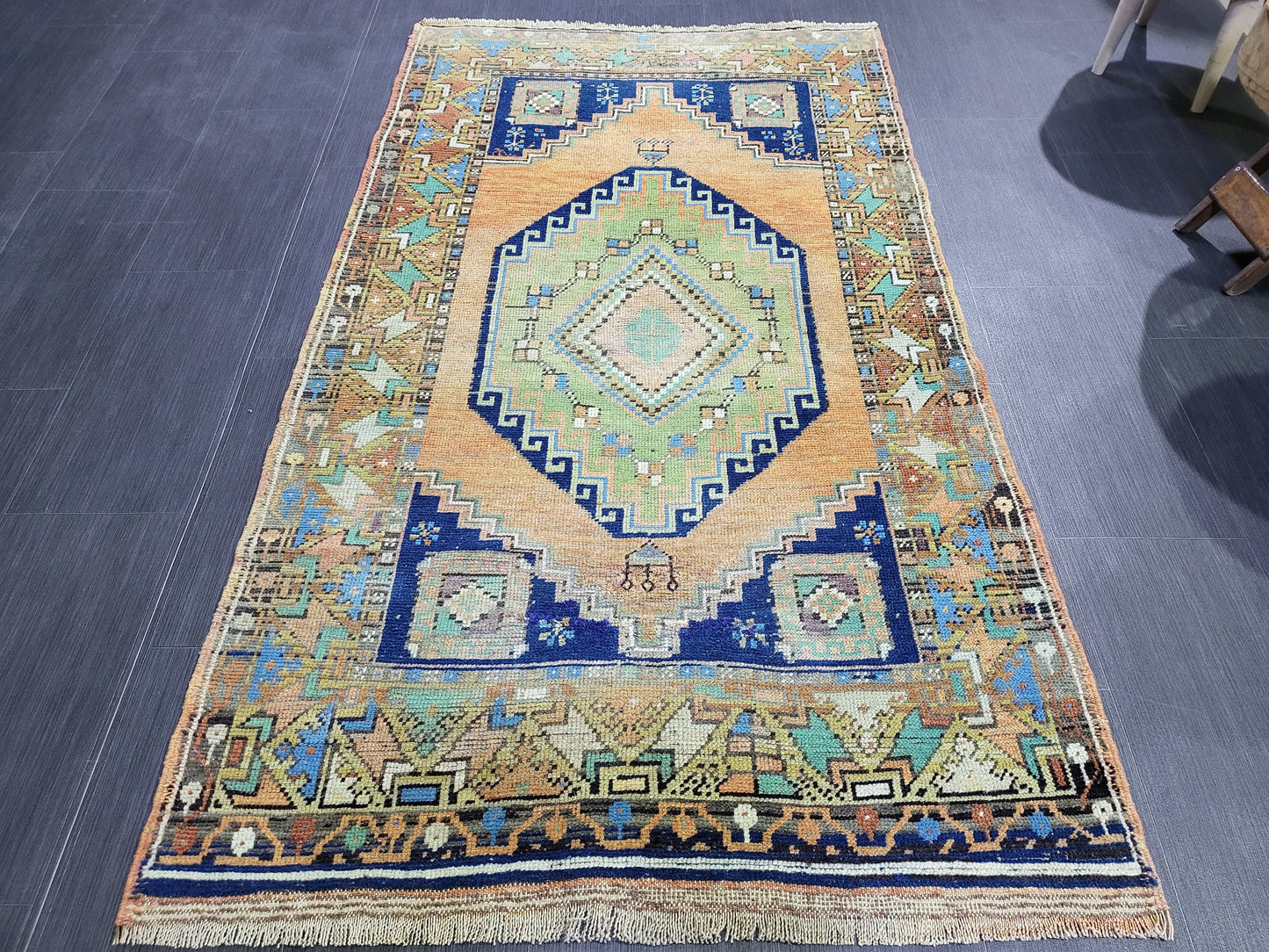 OUSHAK RUG, TURKISH 3.6 x 6 Rug, Vintage Oushak Rug, Vintage Rug, Wool Hand Knotted Rug, Handmade Blue Rugs, Vintage Turkish Rug