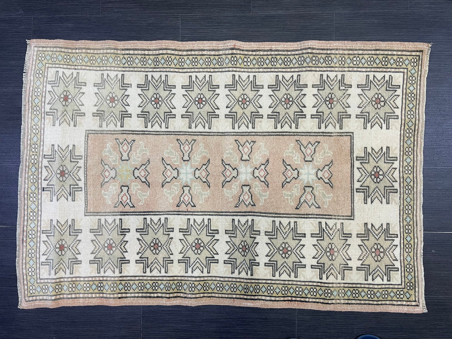 Vintage Oushak 2.10 x 4.3 Rug, Vintage Rug, Wool Muted Hand Knotted Rug, Handmade Rugs Vintage Turkish Rug