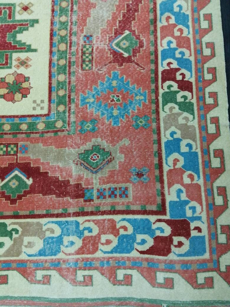 Vintage Rug 6.7 x 9 TURKISH HAND MADE Rug Vintage Turkish Rugs Oushak Rug Turkish Oushak Rug, Vintage Oushak Rug, Wool Rug