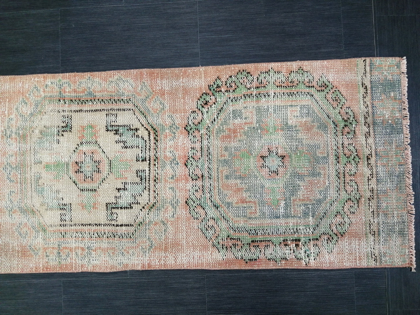 11.9x2.2 Distressed Runner Rug Turkish Runner Rug Muted Vintage Runner Rug Faded Hallway Runner Rug Kitchen Runner Rug Wool Runner Rug