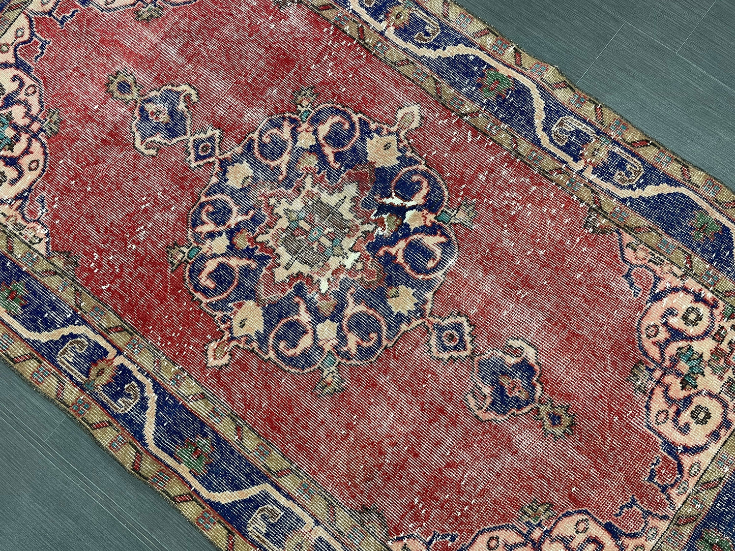 Vintage Rug Handmade Turkish 3.7 x 6.6 Rug, Living Room Turkish Rug, Oushak Rug, Oriental Rug