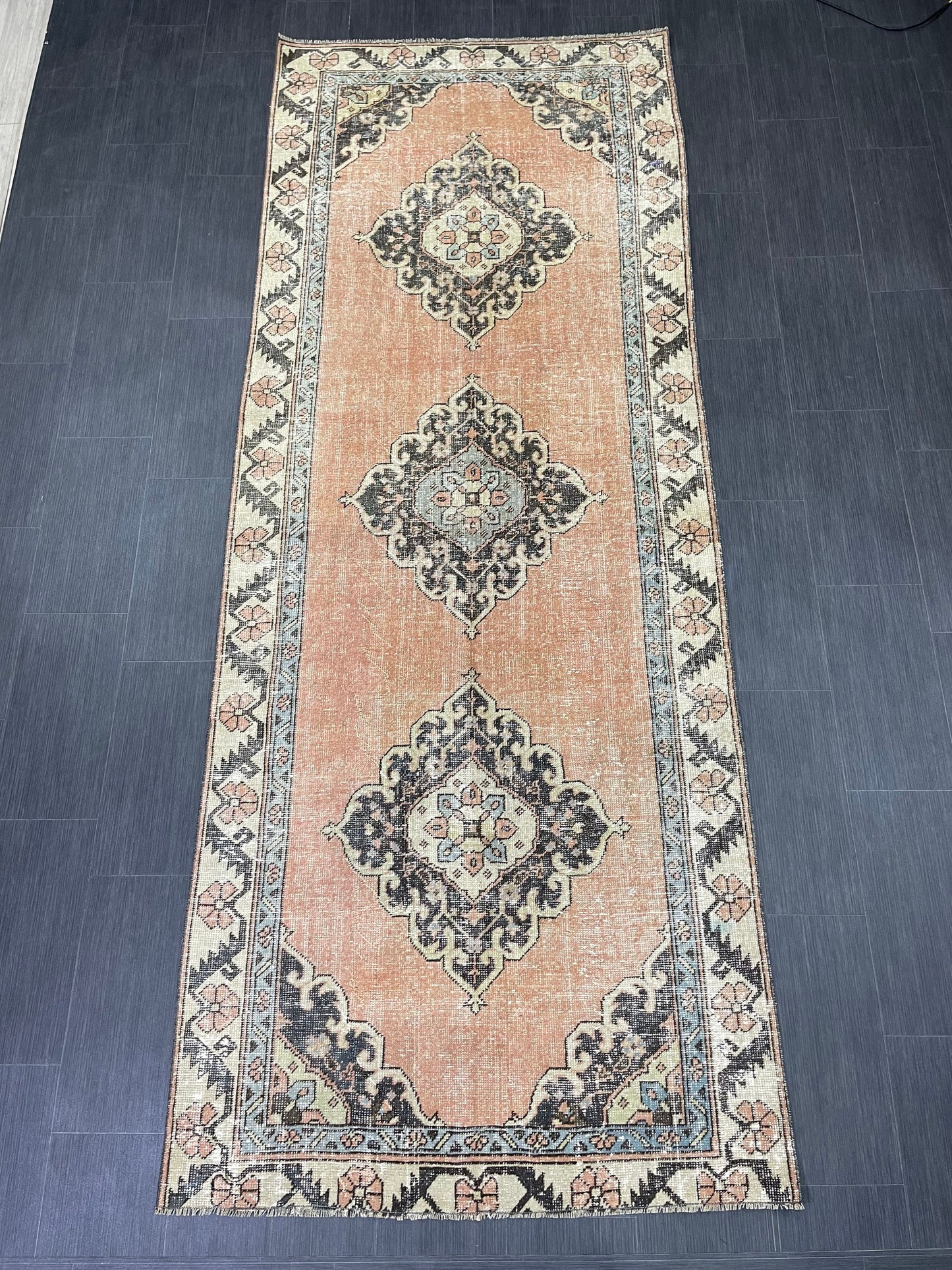 Hand Knotted Runner 4 x 10.4 Turkish Runner Rug Vintage Runner Rug Hallway Runner Rug Kitchen Runner Rug Wool Runner Rug Wool Nomad Rug