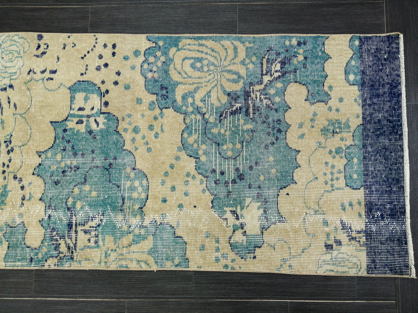 Oushak Runner Rug 10.5 X 2.5 Turkish Runner Rug Vintage Runner Rug Beige and Blue Hallway Runner Rug Kitchen Runner Rug vinatgeturkish_rug