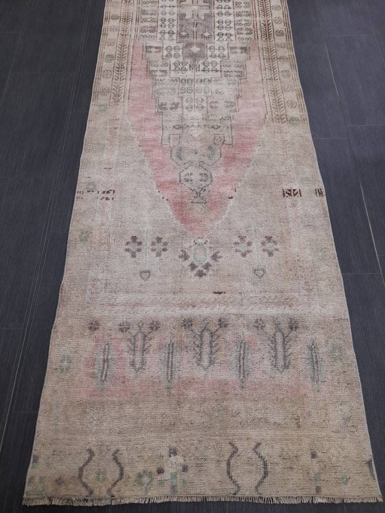 WOOL Oriental Runner Rug Turkish Runner Rug 2.5 x 12 Muted Vintage High Pile Runner Hallway Runner Rug Kitchen Runner Rug Persian Runner Rug