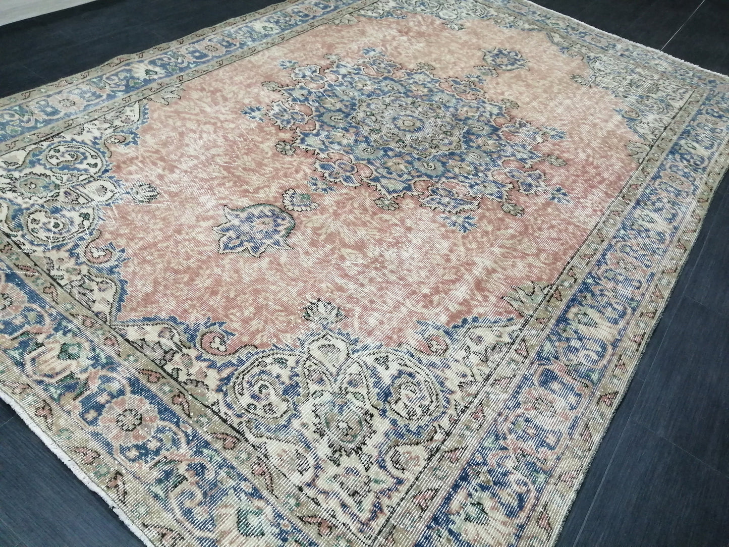 Vintage Rugs 6.3 x 9.5 TURKISH HAND MADE Rugs Vintage Turkish Rug Oriental Rug, Turkish Oushak Rug, Vintage Oushak Rug, Wool Rug