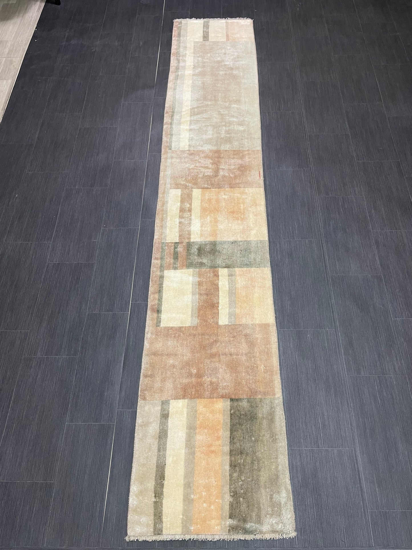 Hand Knotted Runner Rug 2 x 10.9 Modern Oushak Runner Rug Turkish Runner Rug Abstract Rug Hallway Runner Kitchen Runner Wool Runner