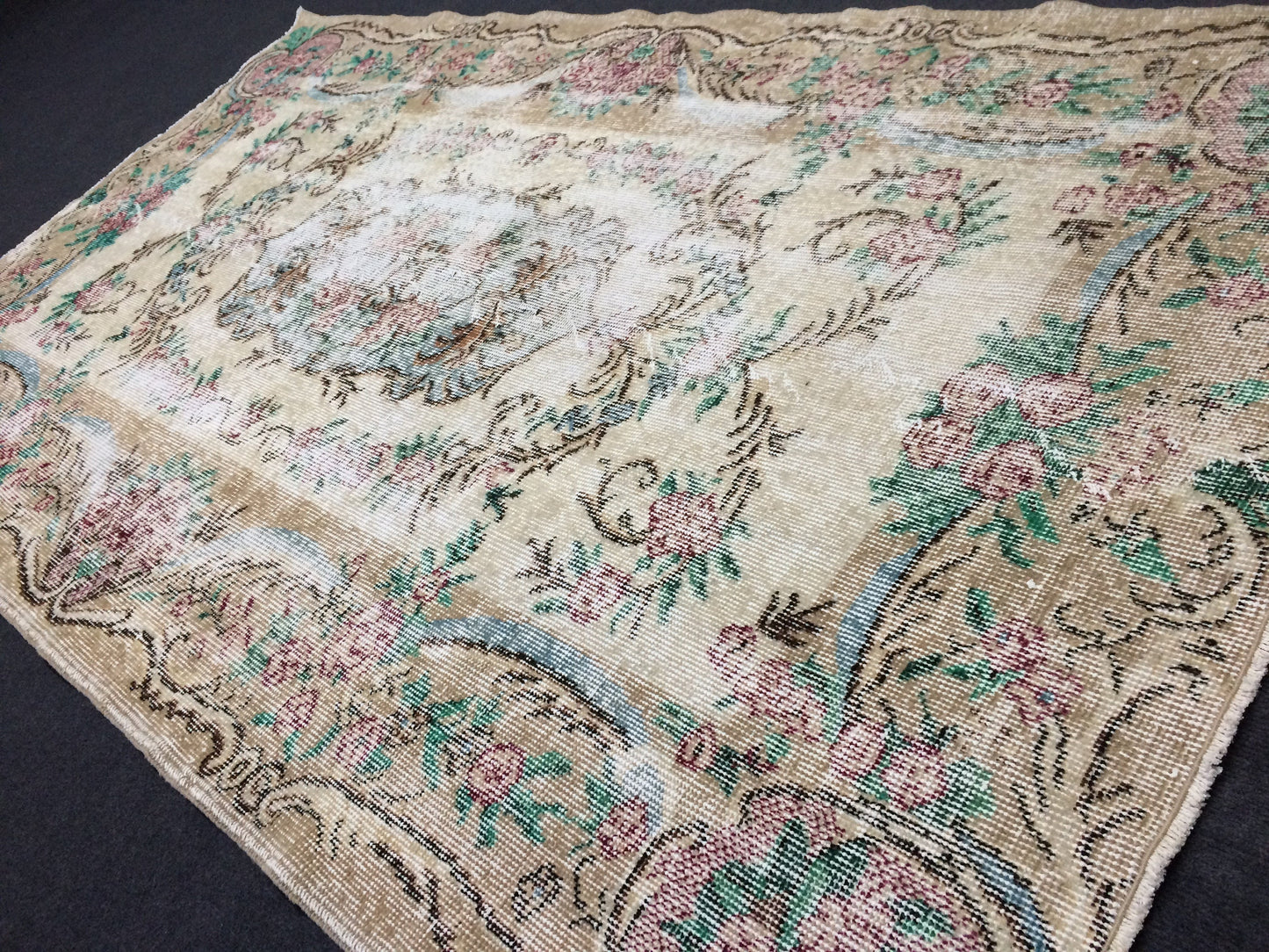 Vintage Rug Hand Made Oushak Rug Distressed Rug Wool Turkish Rugs