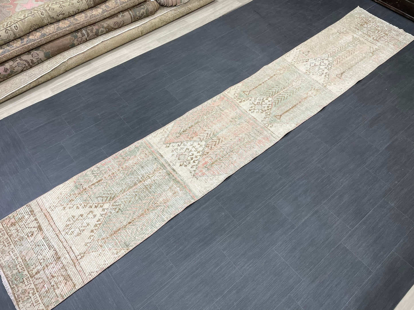 Muted Vintage Runner Rug 2.3 x 13.6 Muted Hallway Runner Rug Kitchen Runner Rug Muted Wool Runner Rug Muted Distressed Turkish Runner