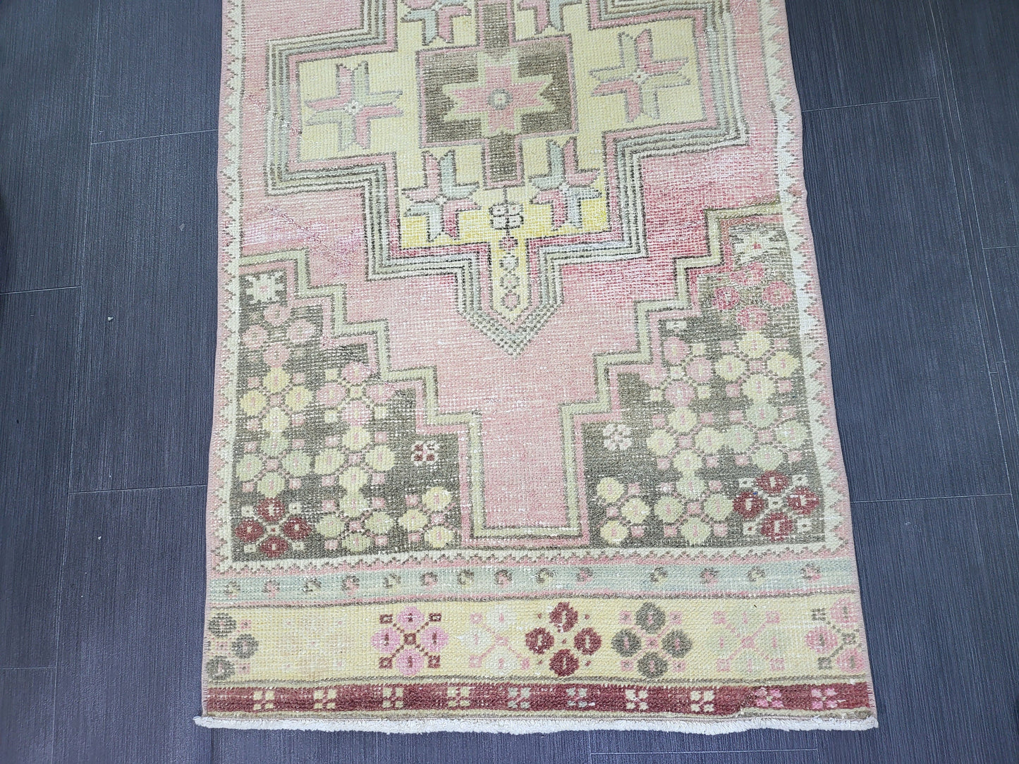 Distressed VINTAGE Rug, Handmade 2.8 x 7.8 Runner Rug, Oushak Rug, Wool Rustic Runner Rug, Antique Runner Rug, Turkish Rug, Short Runner Rug