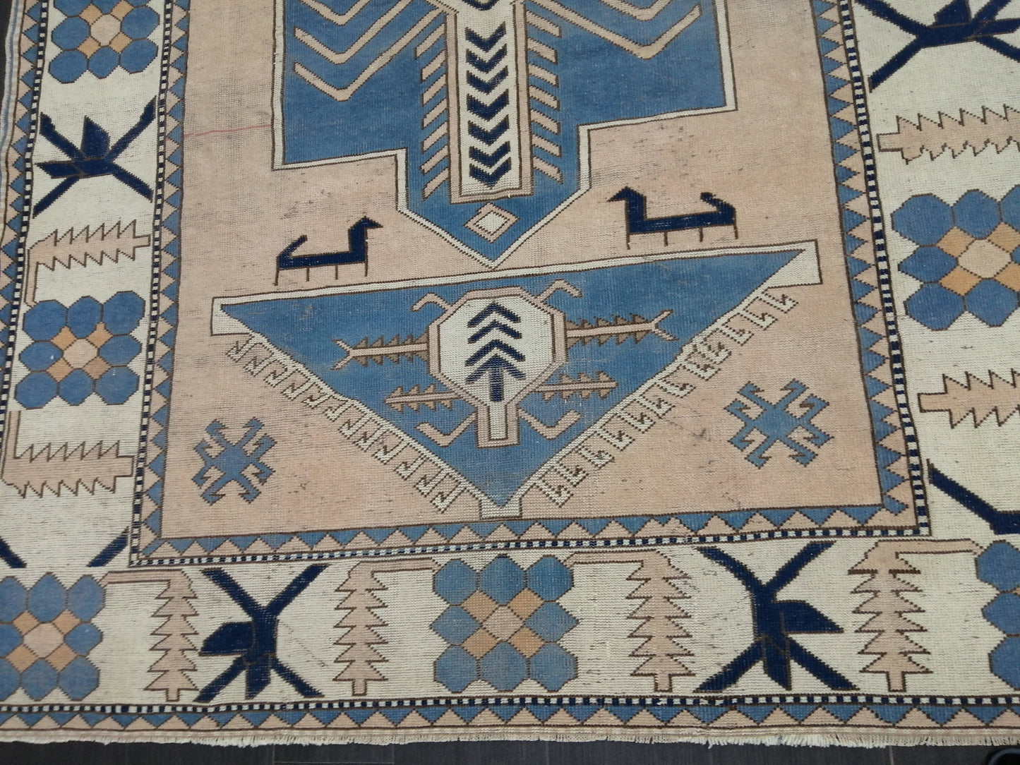 Blue Wool Rugs 6.8 x 10 Vintage Hand Made Rug, Oushak Rug, Turkish Rug, Farmhouse Rug Vintage Rug, Wool rug Oriental Rug 7x10 rug