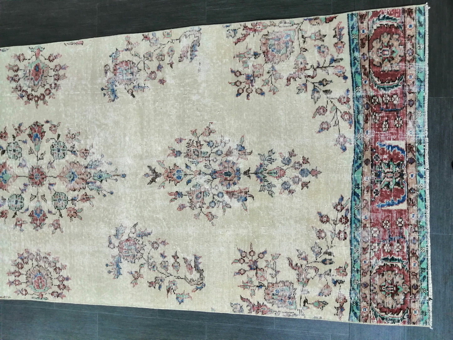 Distressed OUSHAK RUG 11.6 x 3.8 Muted Vintage Runner Rug Vintage Runner Rug Wool Oushak Rug Vintage Turkish Runner Rug