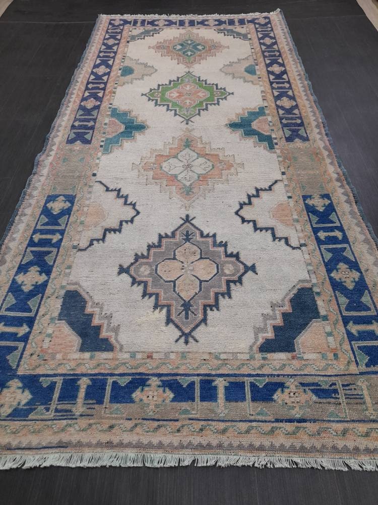 Muted Vintage Runner Rug 5 x 10.4 Turkish Runner Rug Handmade Runner Rug Hallway Runner Kitchen Runner Rug Wool Runner Rug Oriental Runner