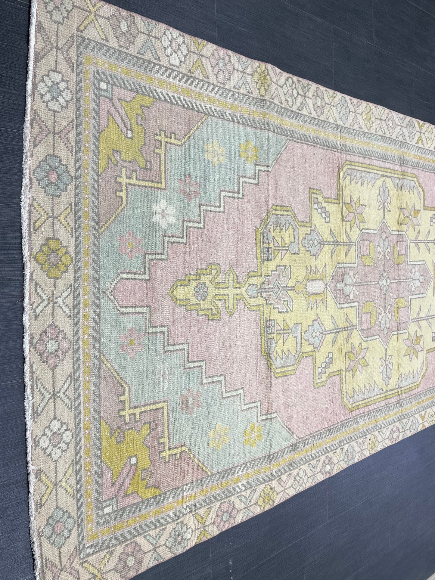 Muted Vintage RUG 4x9 TURKISH Rug Oriental Rug Vintage Oushak Rug Vintage Persian Wool Rug Handmade Rug Vintage Turkish Rug Discounted Rugs