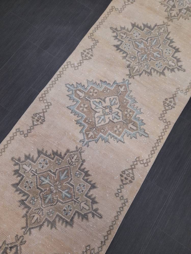 Muted Turkish Oushak Runner Rug 2.8 x 11 Oushak Runner Rug Vintage Runner Rug Hallway Runner Kitchen Runner Rug Wool Runner Oriental Runner
