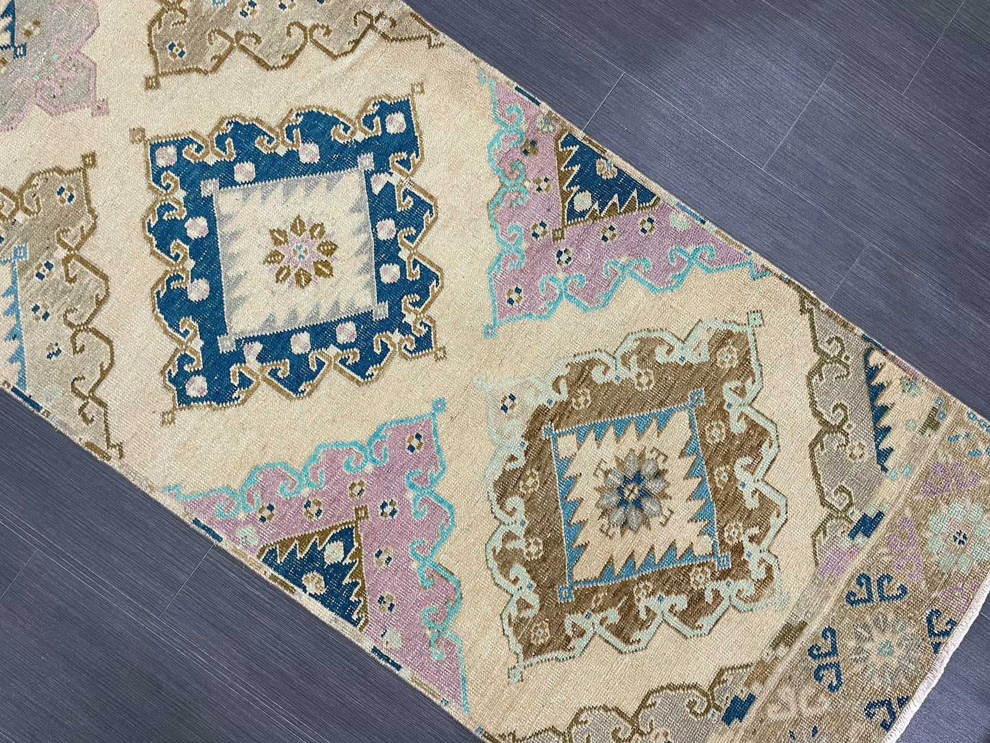 Hand Knotted Vintage Runner Rug 2.9 x 13.3 ft Muted Turkish runner rug Oushak Runner Hallway Rug runner Hand Knotted Star Runner Rug