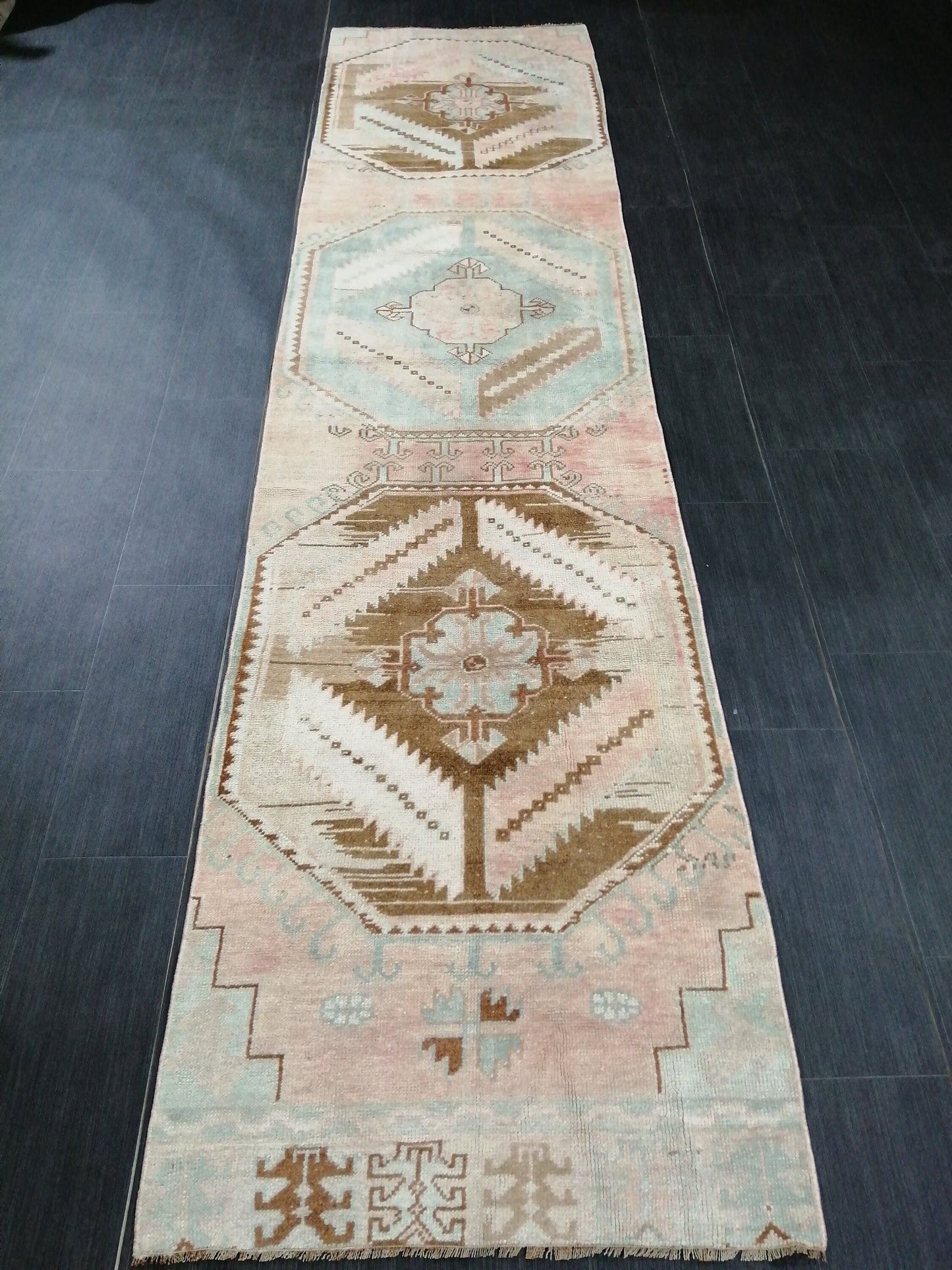 Muted Oushak Runner 10.4 x 2.5 Turkish Runner Rug Vintage Runner Rug Hallway Runner Rug Kitchen Runner Rug Wool Runner Rug Wool Oushak Rug