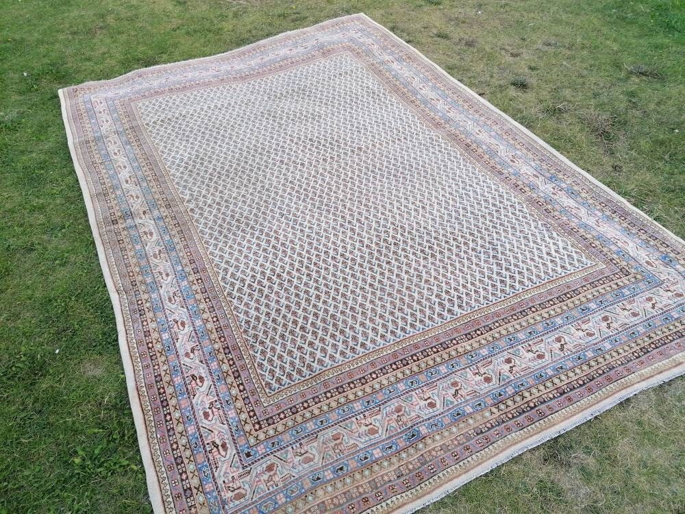 7'2x10'6 persian wool rug, vintage wool rug, oushak hand made rug, bohemian rug, living room rug