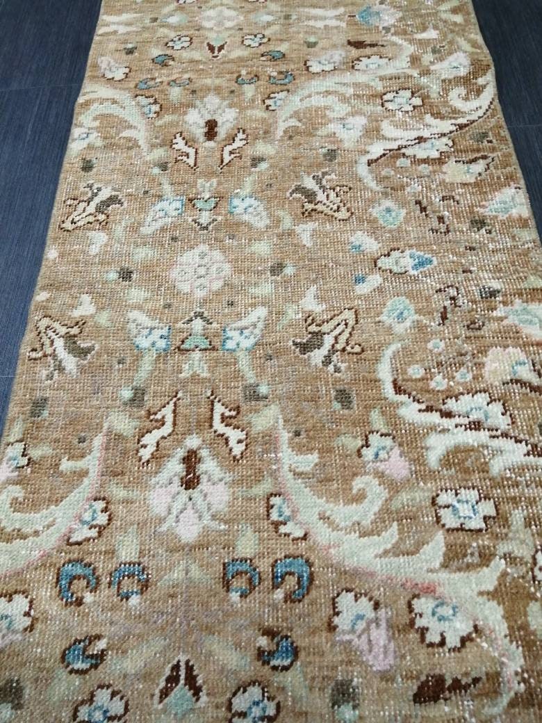 Muted Vintage Runner Rug 2x10. 8 Hallway Runner Rug Kitchen Runner Rug Wool Runner Rug Oushak Runner Rug Turkish Floral Runner Rug